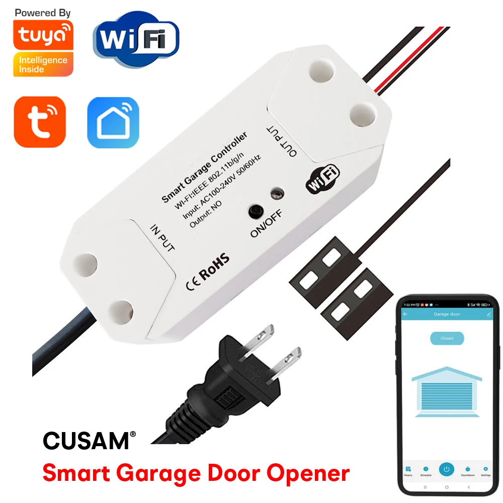 

CUSAM Tuya Smart WiFi Garage Door Opener Controller Switch App Remote Control Works with Alexa Google Assistant Siri Shortcut