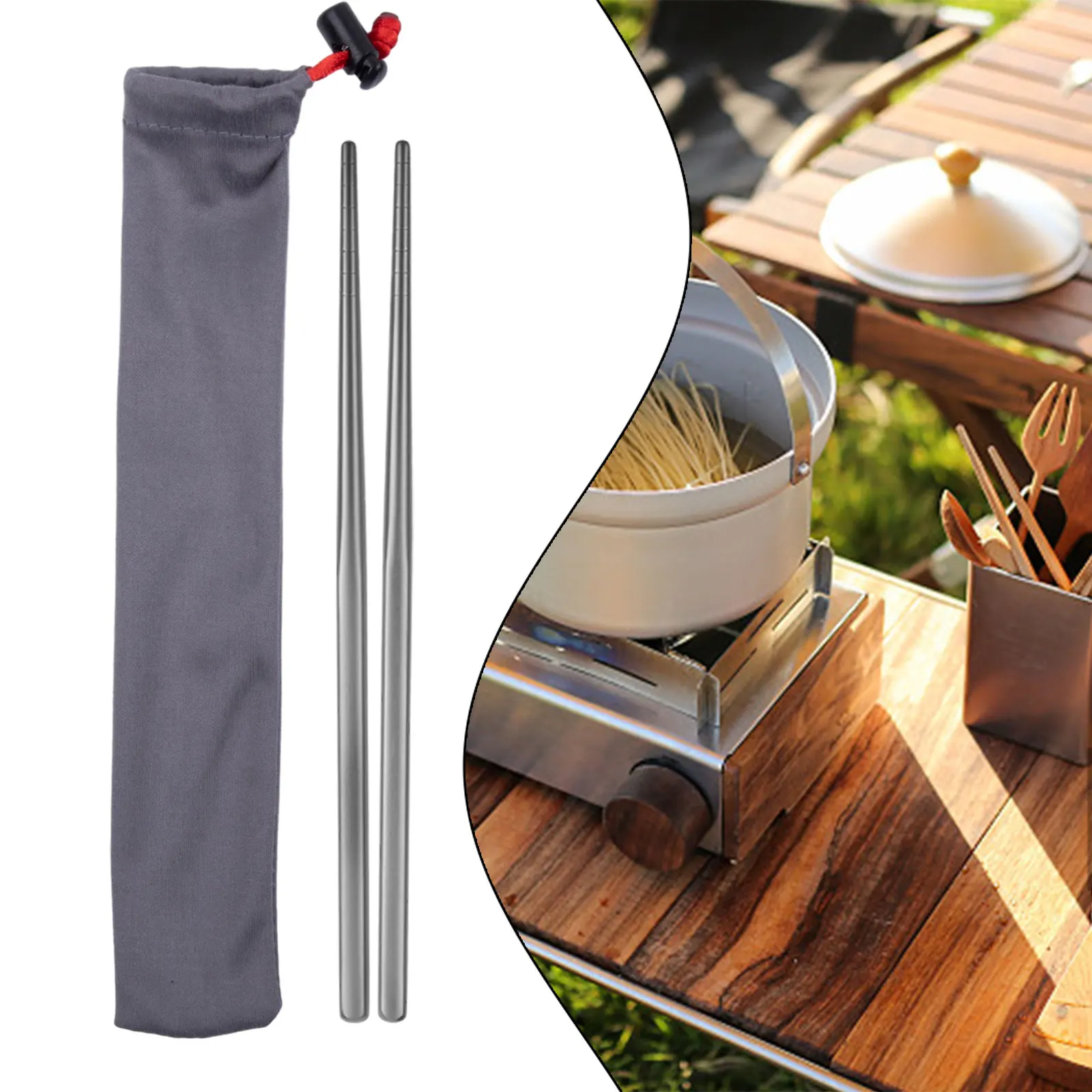 1pair Pure Titan-ium Hollow Chopsticks With Storage Pouch Eco Friendly Tableware Utensil Tool 195mm 230mm Outdoor Camping Tool