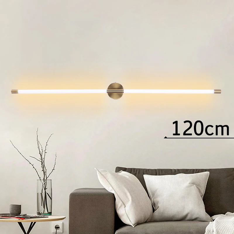 Minimalist Indoor LED Acrylic Strip Wall Lamp 60/80/100/120cm Gold Living Room Bedroom Corridor Assembly Lighting Wall Lamp