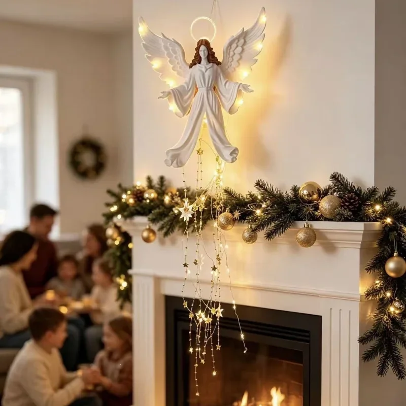 Angel Blessing Wall Light Guardian Angel with Cascading Star Warm LED Glow Christmas Hanging Wall Decor Holiday Gift