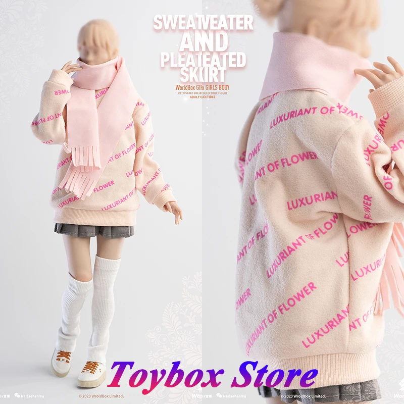 Worldbox 1/6 Female Soldier White Sport Shoes Mid-tube Boots Pink Blue Sweater Pleated Skirt Clothes Set For 12