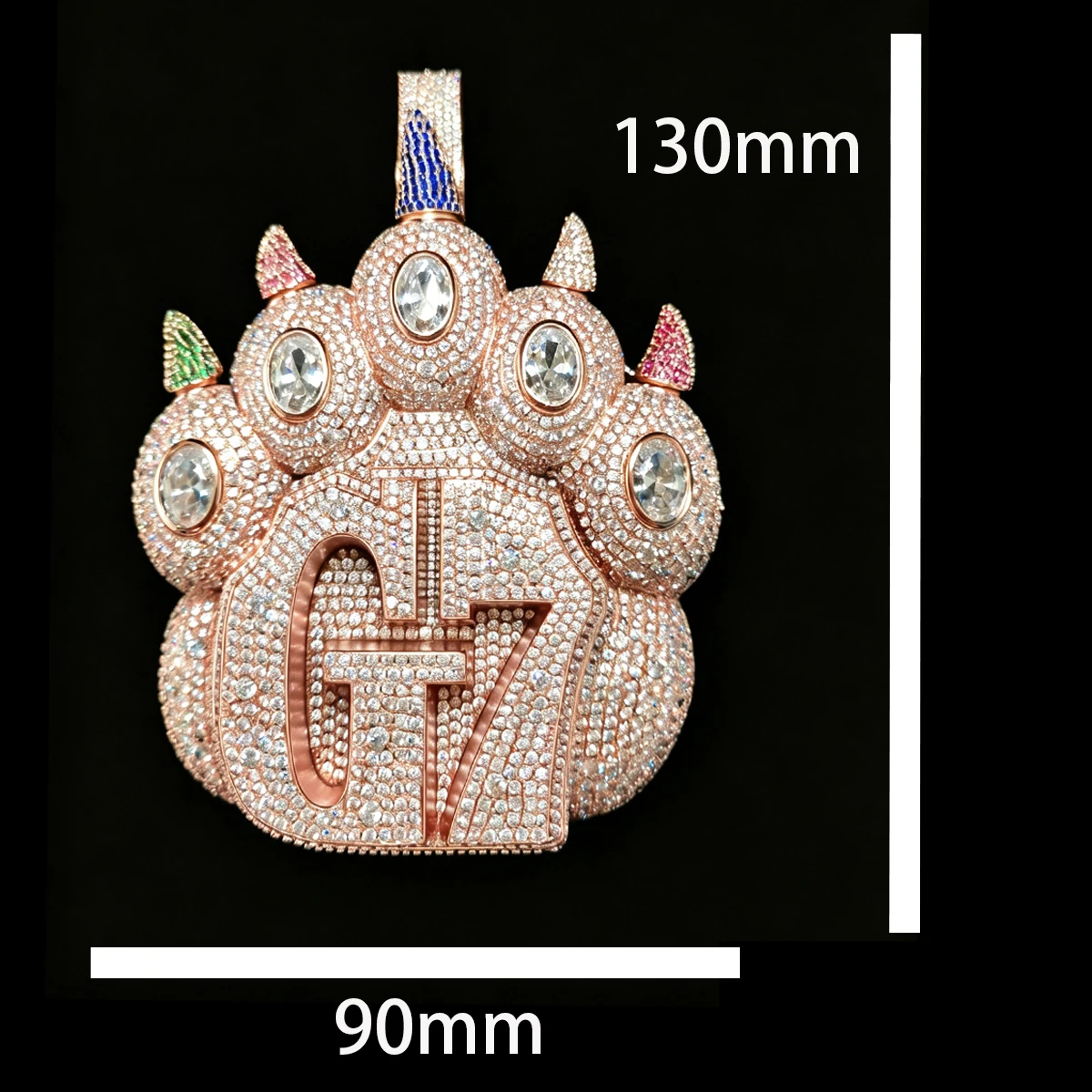 Iced Out G7 Paw Hip‑Hop Pendant Heavy Full Micro Paved Zircon Stones 18K Gold Plated Bold Bling Statement Fine Jewelry Gift Unique Bear Claw Shape Charm For Men Shiny Street Accessory Perfect For Rap Party Wear Trendy Urban Hip‑Culture Necklaces Charm