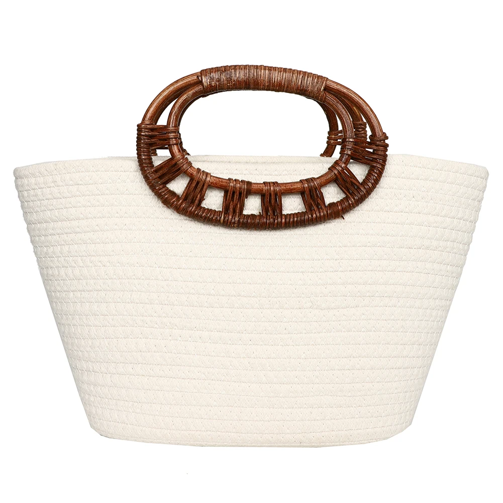 

Women Woven Tote Bag Summer Beach Bags Large Capacity Fashion Woven Handbag Rattan Handle Tote Bucket Bag Weaving Shoulder Bag