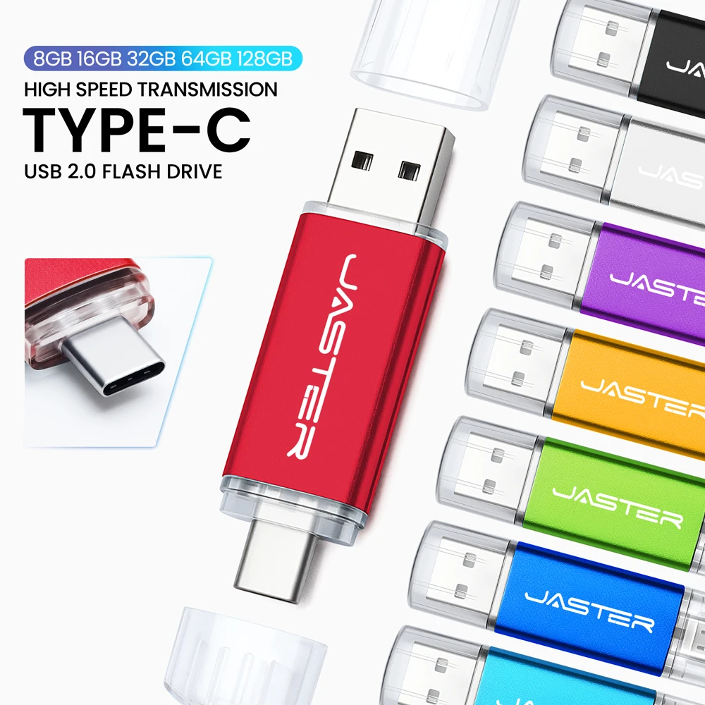 Silver metal clip USB and TYPE-C 2 IN 1 Pen Drives 32GB Flash Drive 64G 128GB Color U Disk Gifts Key Chain 4GB 8GB Memory Stick