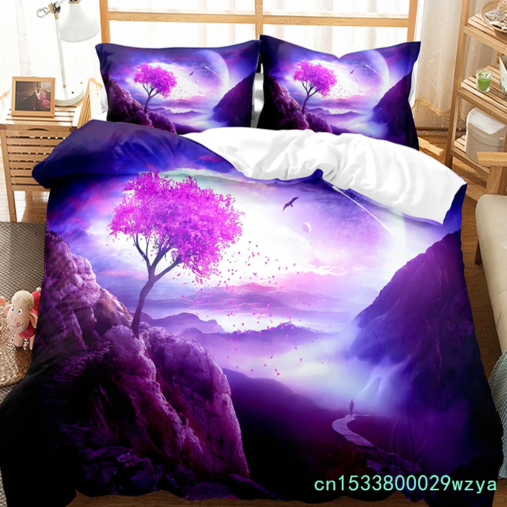 Moon Night Tree Duvet Cover Set Beautiful Landscape Pattern Polyester Comforter Cover With Pillowcase For Men Women Bedding Set