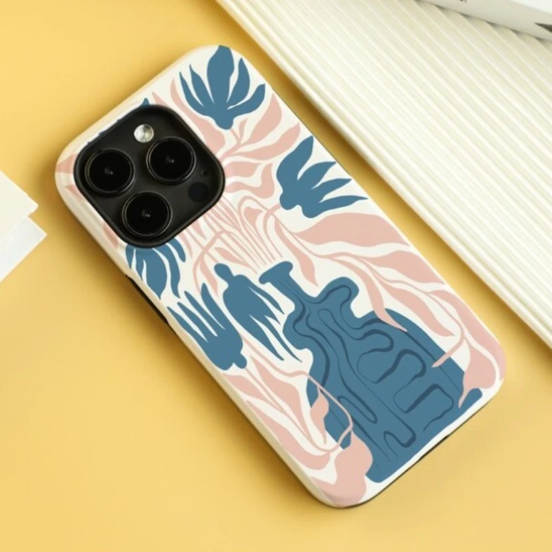 حافظة هاتف مغناطيسية لهاتف آيفون 17 16 15 14 13 12 11 16e Air PRO Plus مزهرية زرقاء مطبوعة غطاء مقاوم للصدمات من الأكريليك الصلب