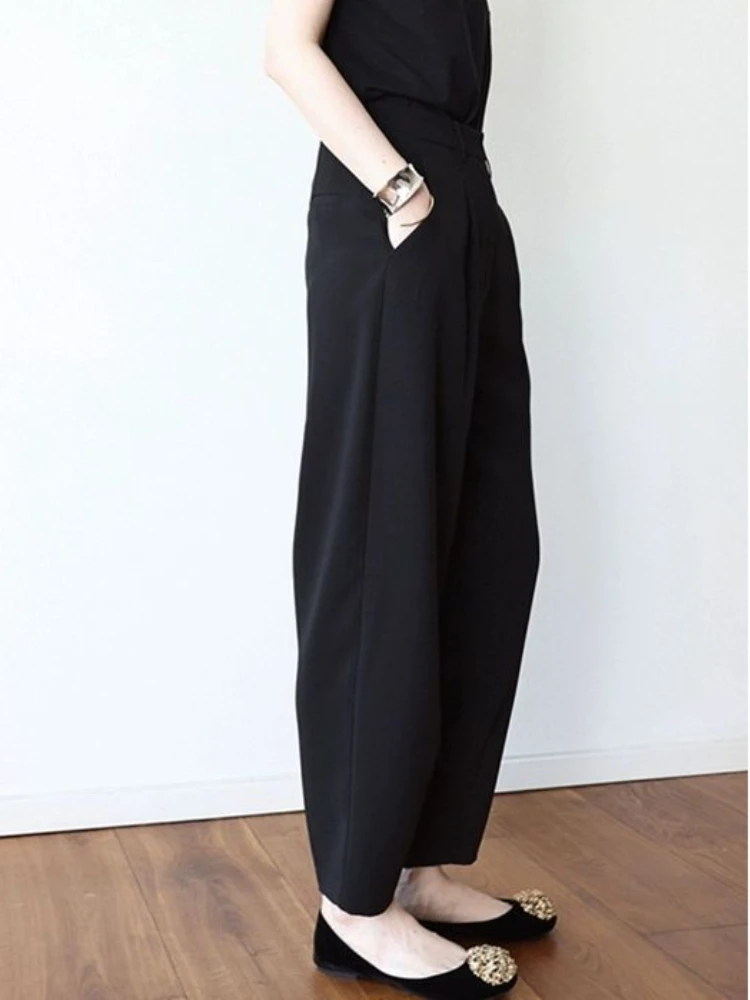 Harem Pants Women Ankle-length Loose Spring Elegant Office Lady Pure All-match Breathable Basic Trousers High Waist Korean Style