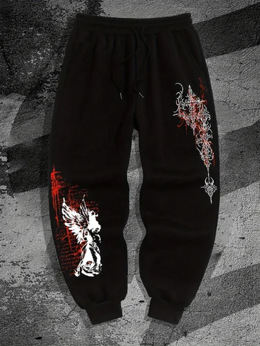 Imagen 1 del producto Pantalones para correr informales de otoño con estampado de Ángel gótico para hombre, nuevo estilo universitario, pantalones para correr para hombre, pantalones deportivos, vestido informal