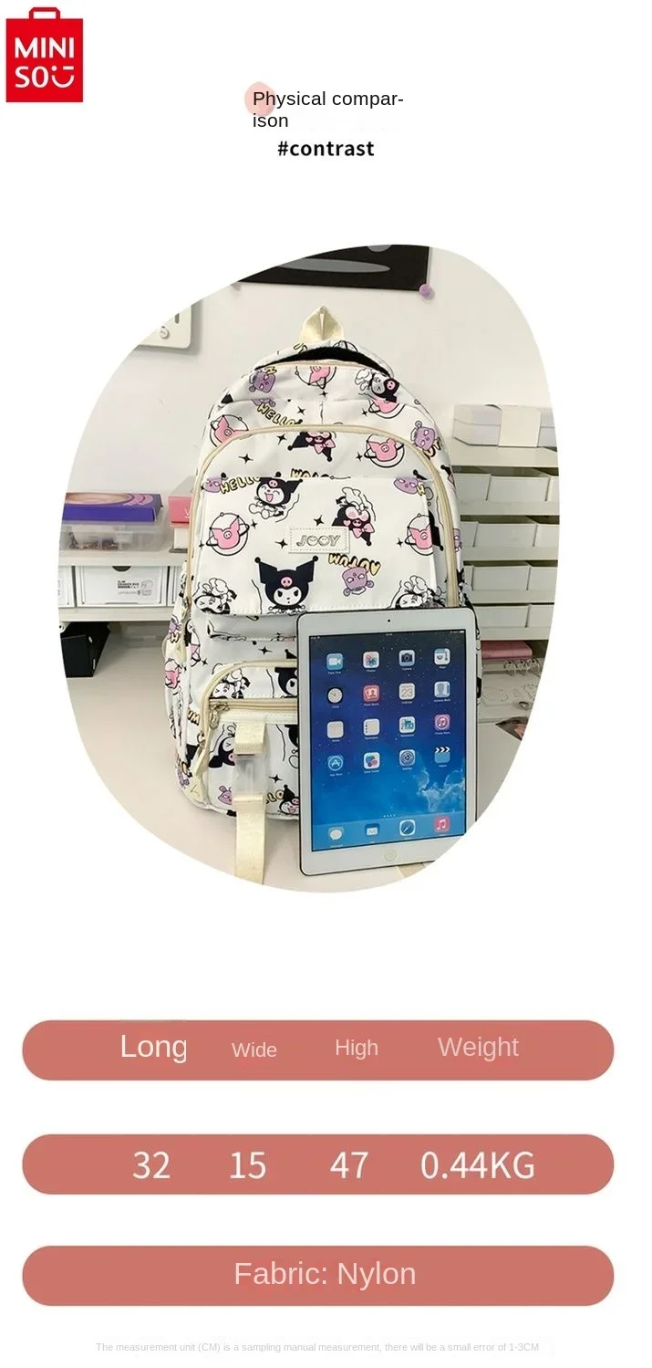 MINISO-mochila de dibujos animados Kuromi de gran capacidad para estudiantes, bolsa de almacenamiento ligera y reductora de carga, novedad de 2024