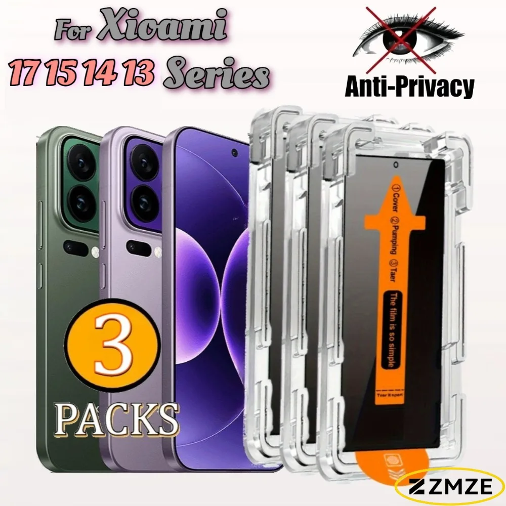 Pacote com 3 Películas Protetoras de Privacidade One Click para Xiaomi 17 Ultra, 17 Pro Max, 15, 14, 13, Vidro Temperado para Xiaomi 15S, 15T, 14T, 13T Pro