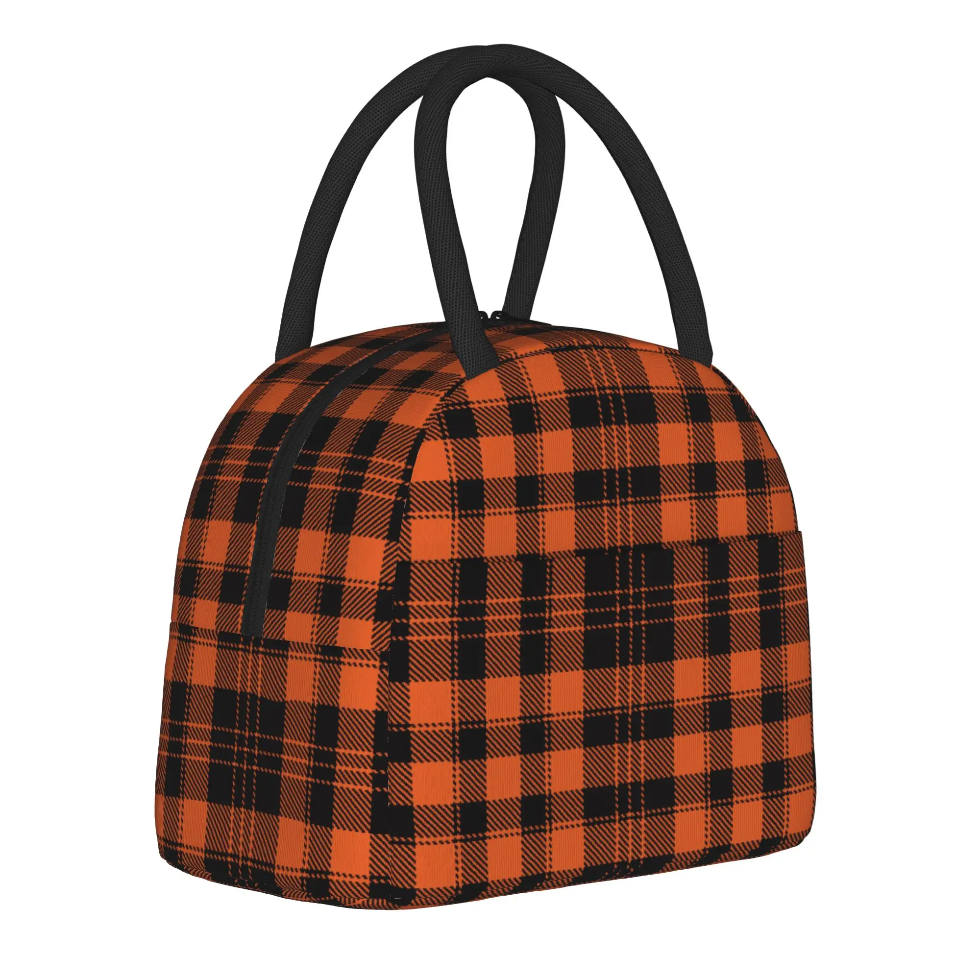 Retro Tartan Cloth Insulated Lunch Bags Cooler Bag Reusable,Meal Container Halloween Pliad Leakproof Lunch Box Tote Food Handbag