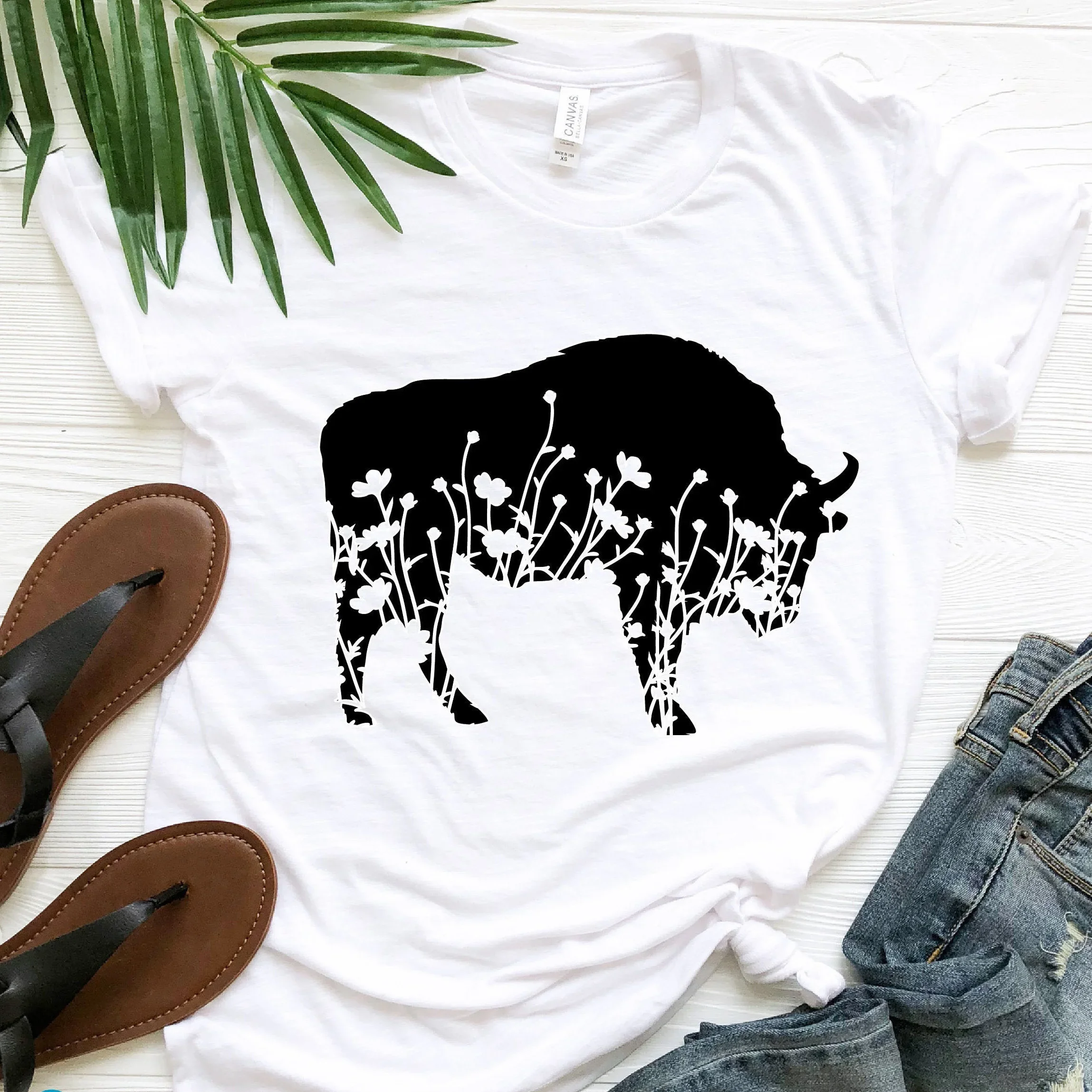 Women T Shirt Buffalo Print Tops Casual Ladies Basic O-collar Clothing Short Sleeved Tee Women T-shirt Girl Harajuku Top