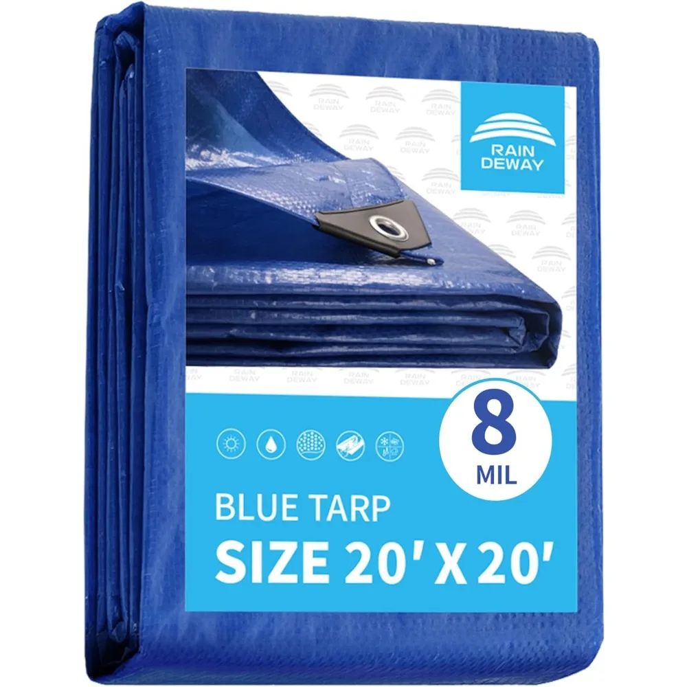 

8 Mil Thick 20x20 Feet Waterproof UV Resistant Tarp with Metal Grommets and Reinforced Edges for Multipurpose Use