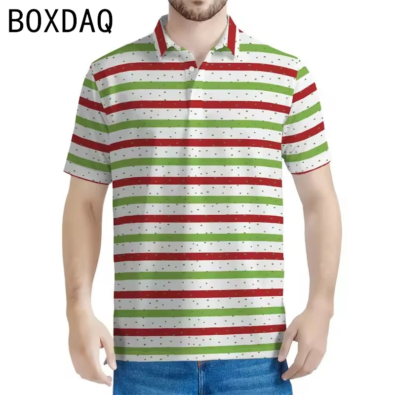 Vintage Striped Print T Shirt Man Summer Big Size Short Sleeve Lapel Polo Shirts Men's Classic Striped Business Men's Shirts Top