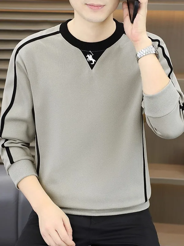 

Men's round Ne Fce Lined Thiened Long Sve Sweatirt Autumn Faion Casual Top Color Blo Collide Versatile Street...