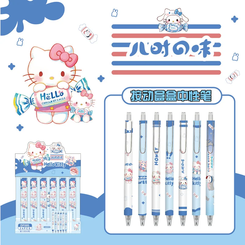 

New 24pcs Sanrio Hello Kitty Gel Pen Cute 0.5mm Black Ink Pen Promotional Gifts School Supplies.