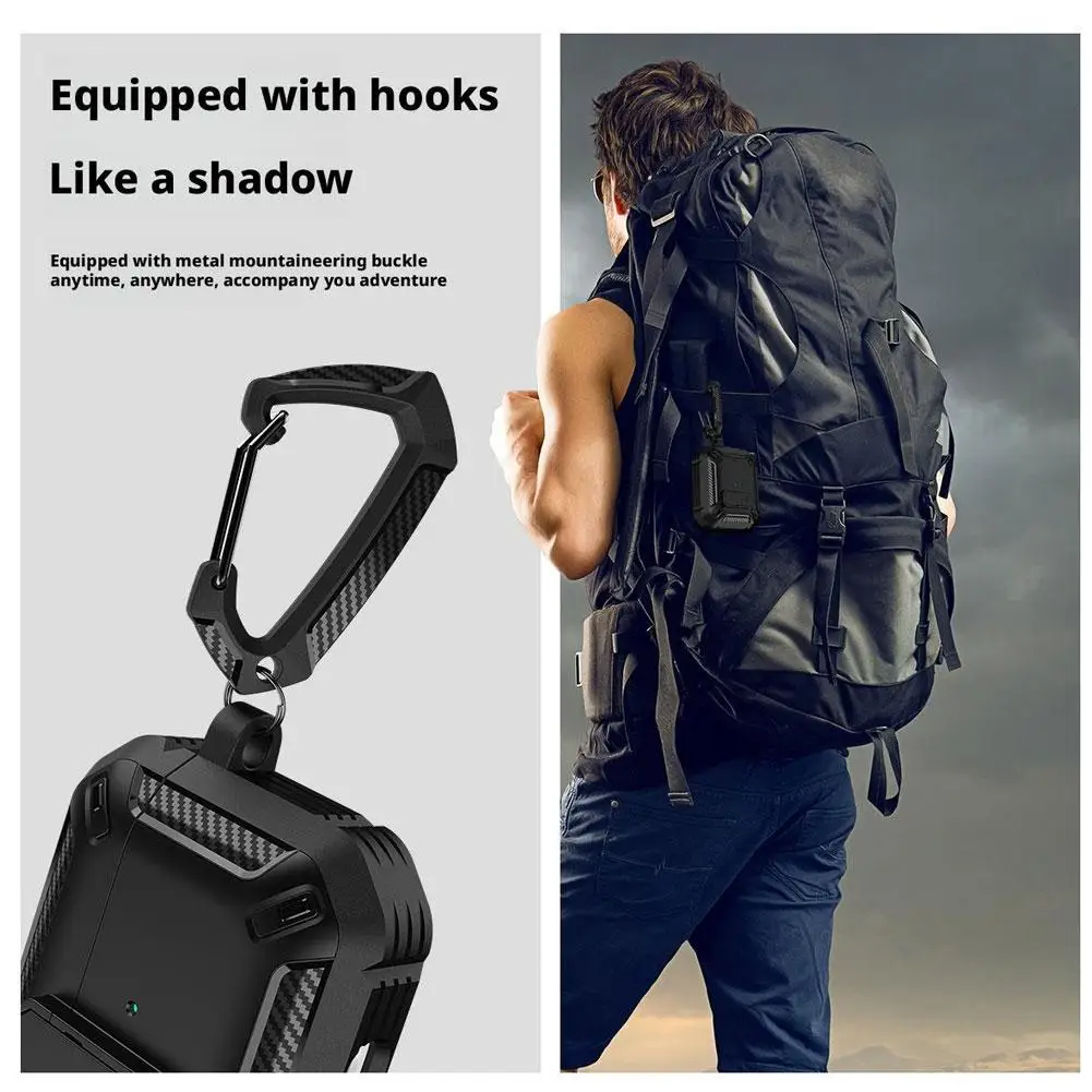 AirPods Pro3 装甲保護カバー オールインクルーシブの傷防止、落下防止ケース、イヤホン保護用のクライミングバックル付き