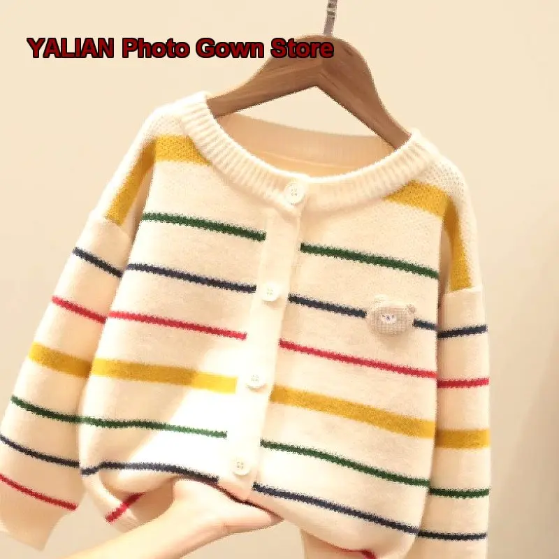 La Chapelle Spring Autumn Striped Knit Casual Jacket Girls Stylish Knit Coat Kids