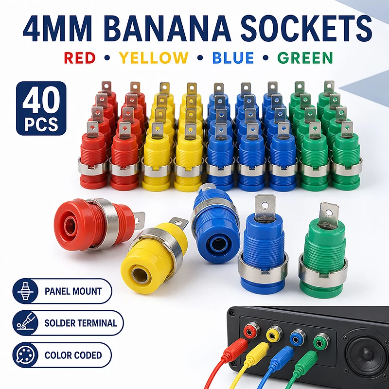 40PCS 4MM Banana Socket 600V 32A High Current Insulated Binding Post Panel Mount Socket 12mm Test Instrument Terminal Connector