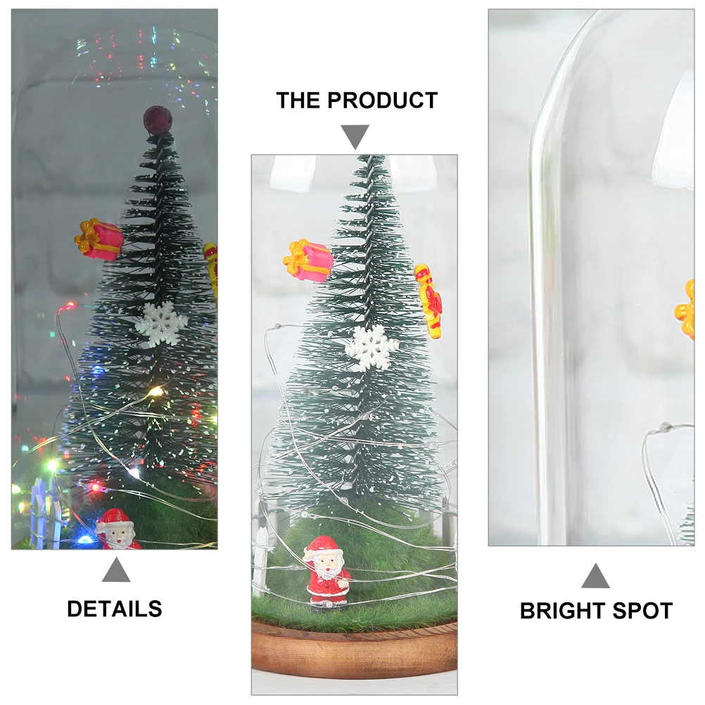

Christmas Led Night Light Glass Cover Santa Mini Tree Wooden Base Desktop Lamp Xmas Atmosphere Decor Party Celebration Gift Idea