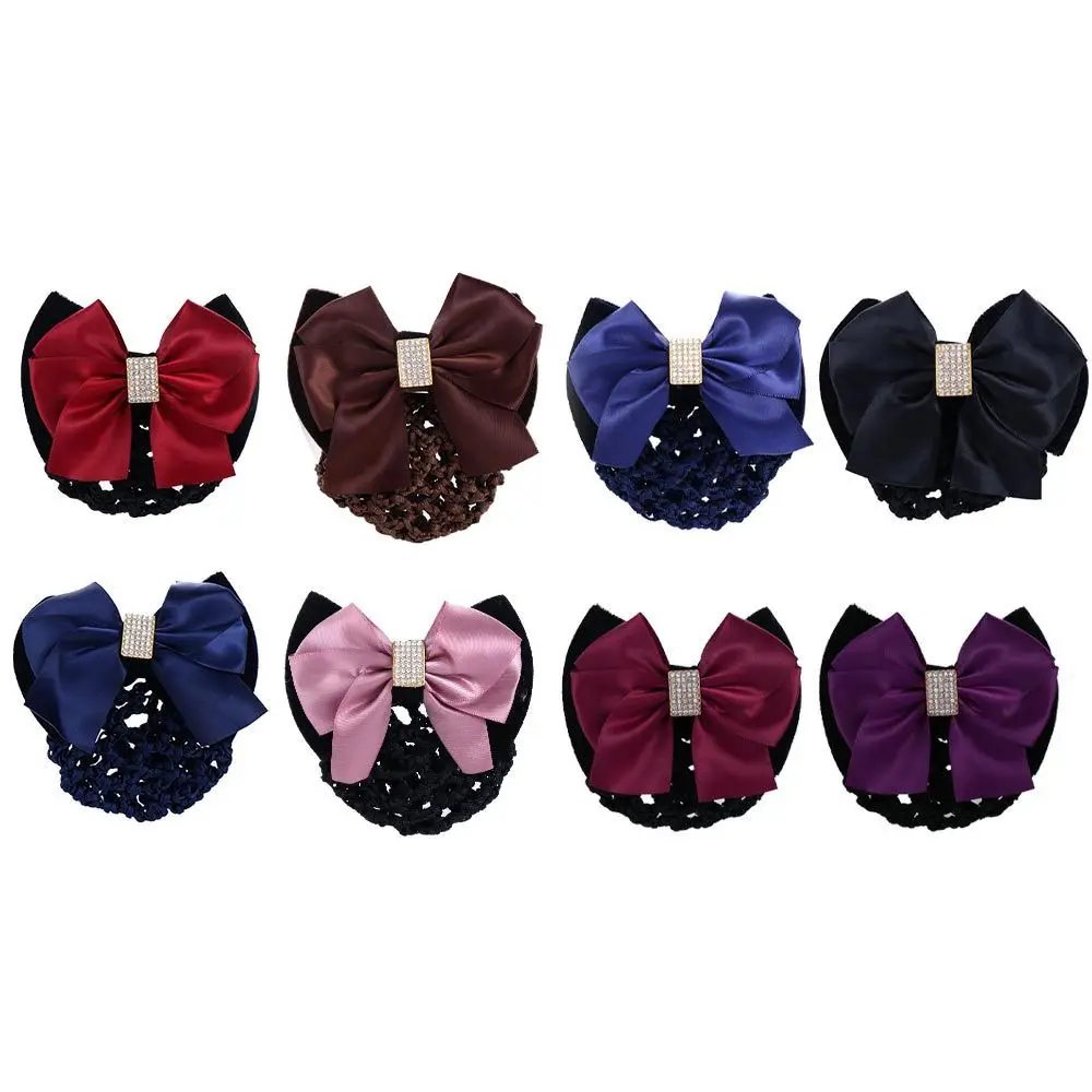 Headwear Vintage Zircon Nurse Big Bow Hotel Ponytail Clip Hairgrips Cover Net Women Spring Clips Korean Bun Snood