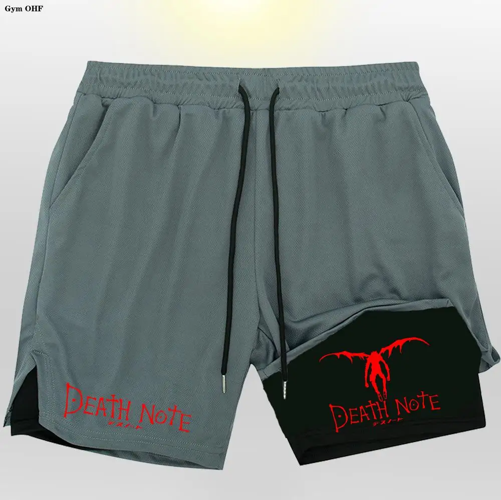 Men Shorts 2 In 1 Double-Deck Anime  Quick Dry Gym Runnung Sport Shorts Fitness Jogging Workout Short Pants Outdoors