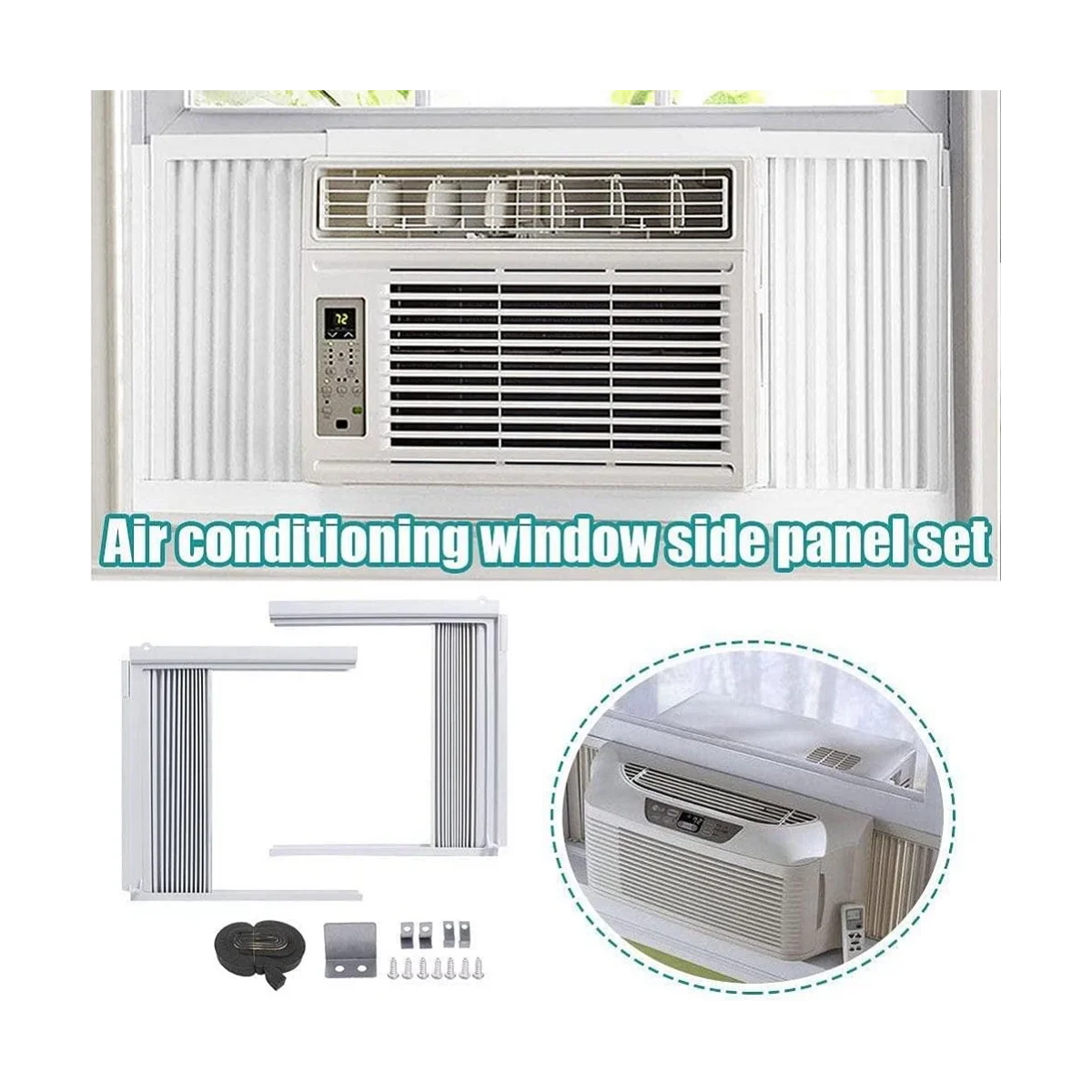 ألواح جانبية لمكيف الهواء للنافذة مع إطار، طقم ستارة حشو أكورديون للغرفة قابل للتعديل مع الإطار