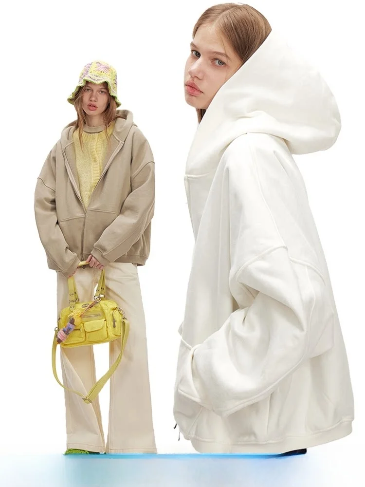 

DNT Lazy Sle Color Hooded Long Sve Open Cardigan Sports Sweatirt Jaet Loose Fit Casual Wear for Youth