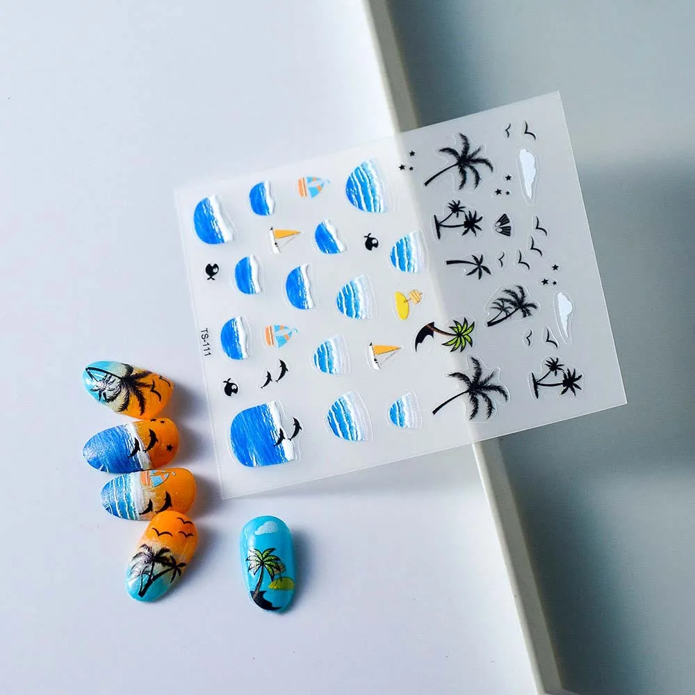 조가비 스타 오션 네일 스티커 돌고래 바다 해파리 젤리 오션 네일 데칼 네일 용품 양각 오션 네일 장식