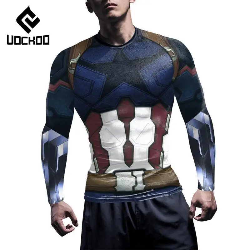 Superheroes Cosplay Costume Men Compress Shirts Movie Print T-Shirts Fitness Exercise Jogging Tops Outdoor Sports Clothes