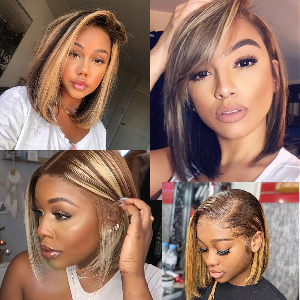 Peluca Bob de cabello humano 4*4 Hd, pelucas de cabello humano transparente para mujeres negras, peluca de cabello humano con frente de encaje, cabello liso