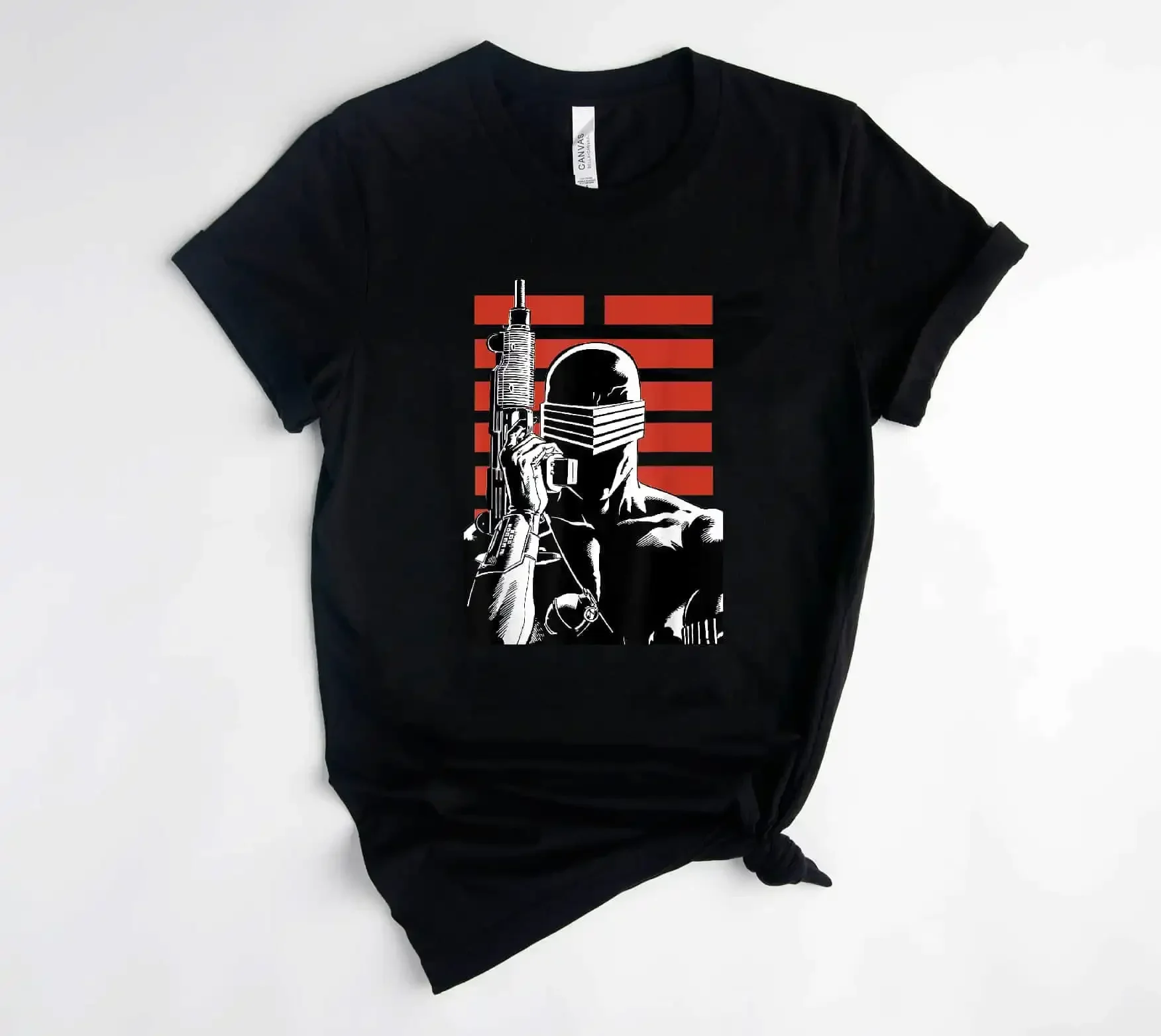 Camiseta G i Joe Snake Eyes con Retrato y Rayas Rojas Retro B08C7SZRCX