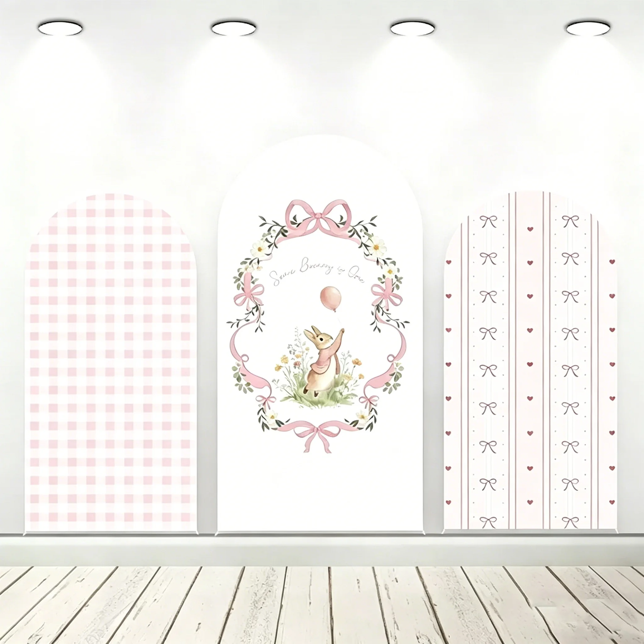 

LS Bunny 1st Birthday Party Arch Backdrop Photography Floral Balloons Pink Background Newborn Baby Shower Photozone Studio
