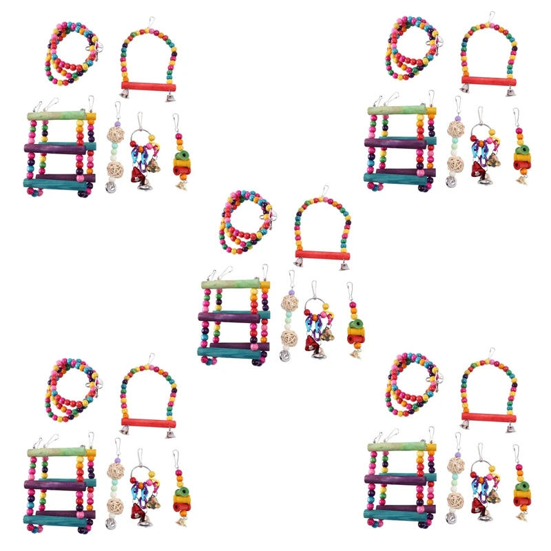 30 Pcs Bird Parrot Toys, Bird Swing Toy Colorful Chewing Hanging Hammock Swing Bell Pet Climbing Ladders Toys Bird Toys