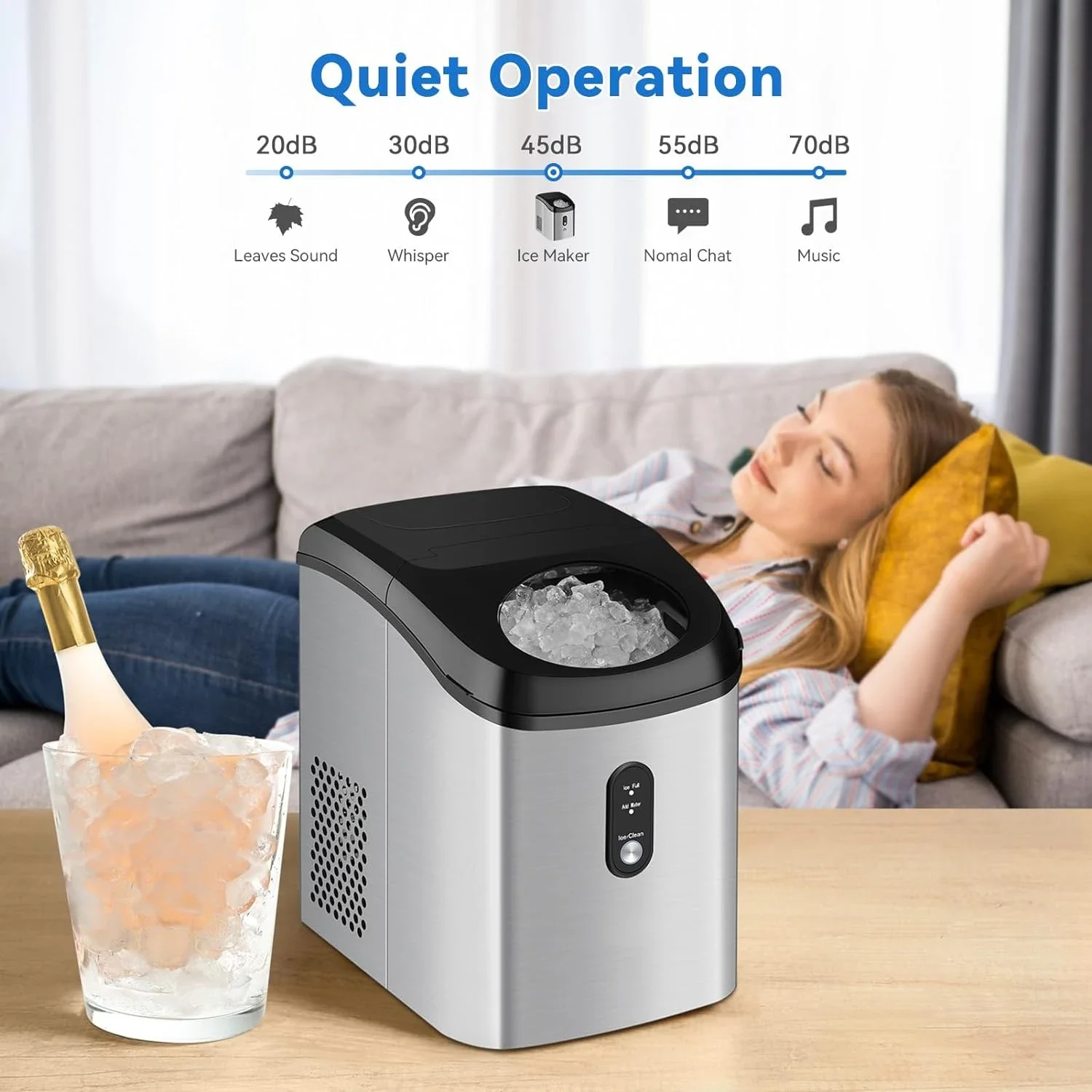 Countertop Nugget Ice Maker, Soft Máquina De Gelo Mastigável Para O Seu Pagamento, 33lbs/Day Máquina De Gelo com Colher De Gelo, Auto-limpeza e Tempo