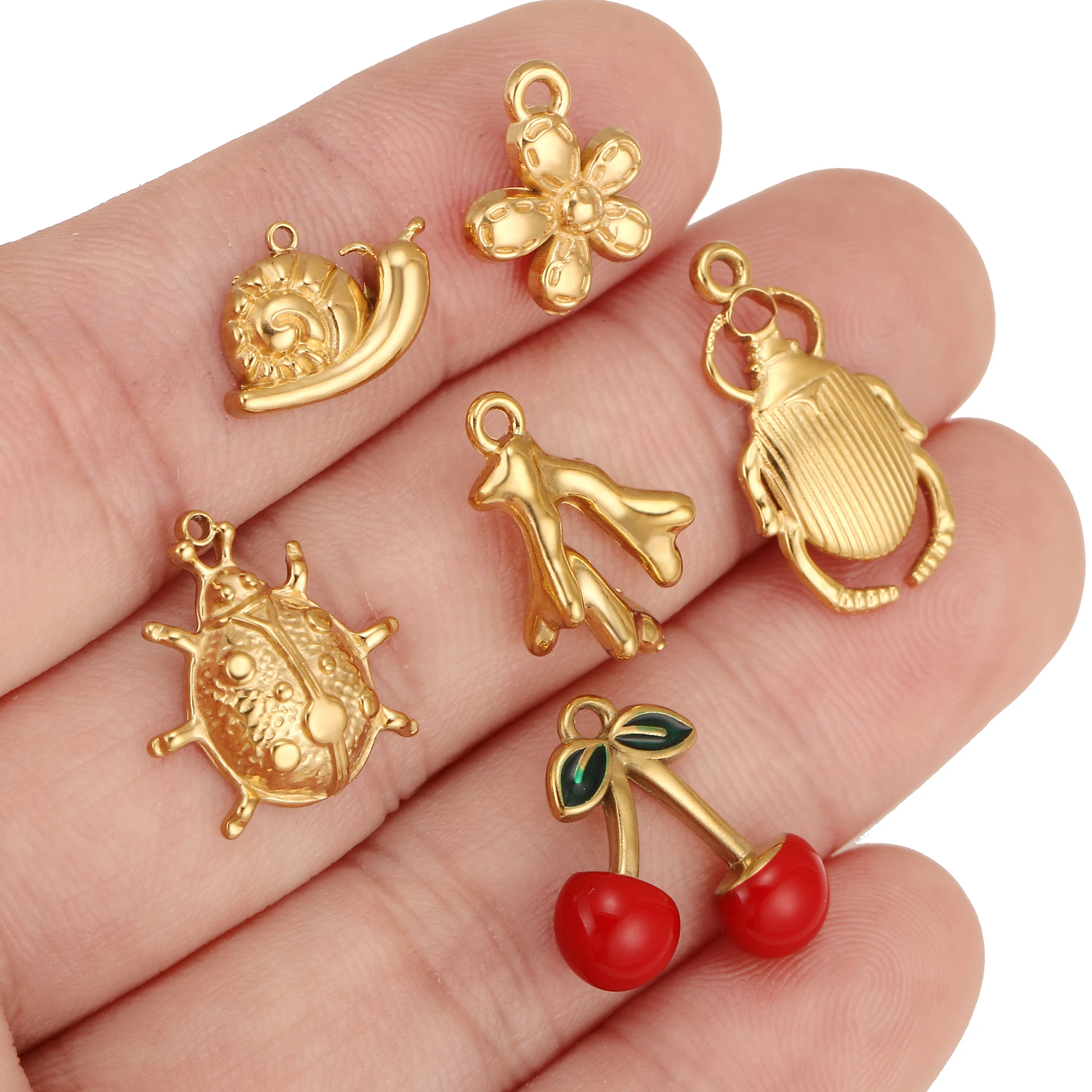 3Pcs Cherry/Spiral/Heart/Mushroom Charms for Jewelry Making Stainless Steel Scarab Amulets Pendants DIY Necklace Bracelet Crafts