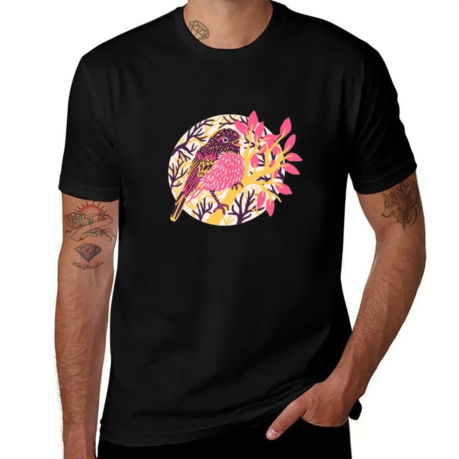 Cute Robin Bird Art T-Shirt Plus Size Simple Casual Top T-Shirt