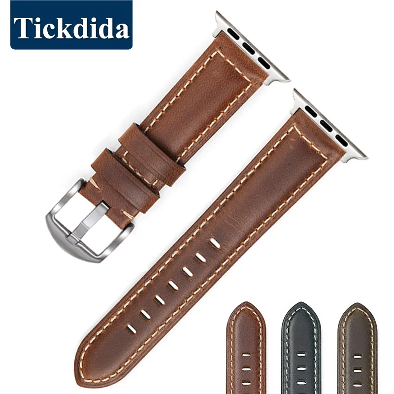 

Leather Strap for Apple Watch Band 49mm 45mm 44mm 41mm Series 8 7 6 5 SE Ultra Vintage Oil Wax Leather Strap for Apple Watch 8