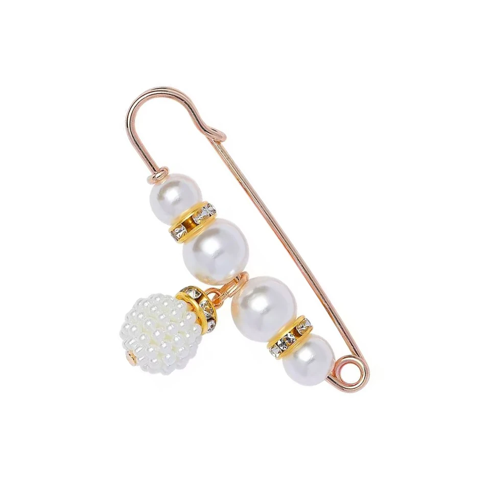 5.8CM Four White Pearls Sead Beads Clothing Brooches for Women Lapel Safety Sweater Coat Dress Pins Badge Buckle Accessories