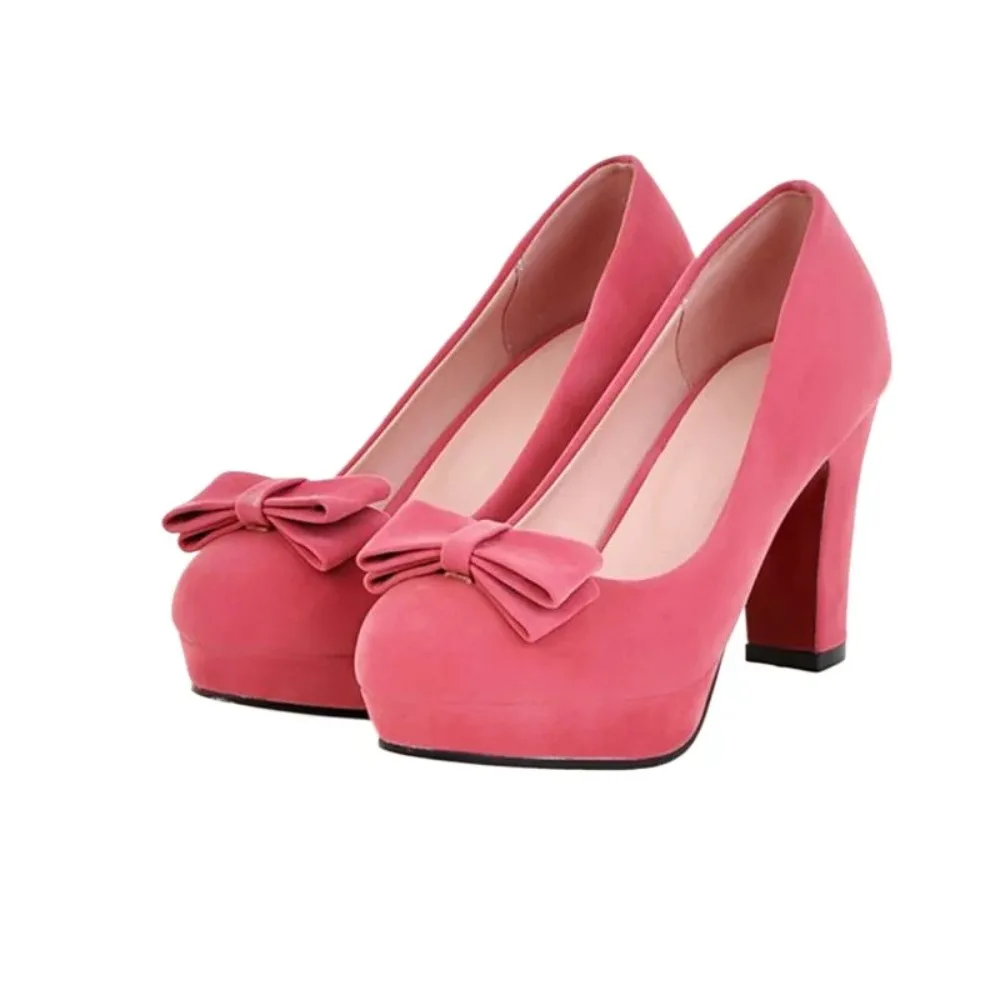 Big Size 34~43 Shoes Woman High Heels Round Toe Pumps Sweet Bow Wedding Platform Shoes Zapatos Mujer Sapatos Femininos 215-3