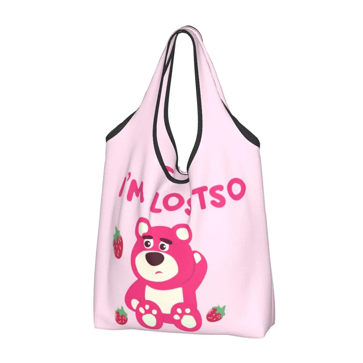 Custom Recycling Cute Lotso Huggin Strawberry Bear Shopping Bag Women Tote Bag Portable Grocery Shopper Bags