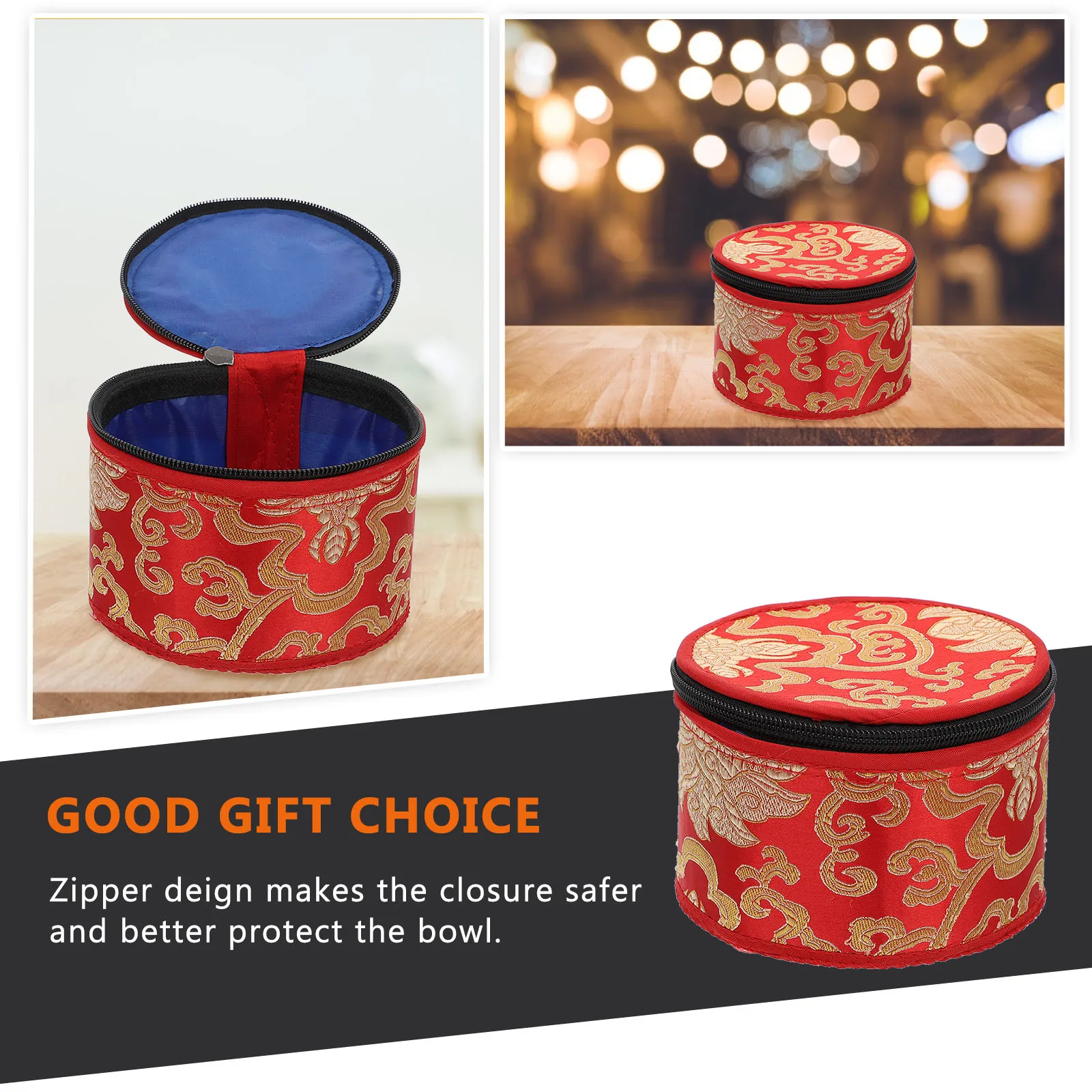

Buddha Sound Bowl Set 16CM Cotton Bag Singing Bowl Storage Tibetan Meditation Case Handmade Cloud Embroidery Zipper Durability