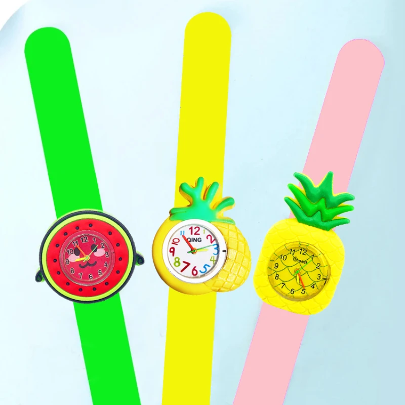 Girls Watches Baby Kindergarten Party Gift Toy Children Wristwatch Slap Bracelet Clock Cartoon Flower Strawberry Kids Watches