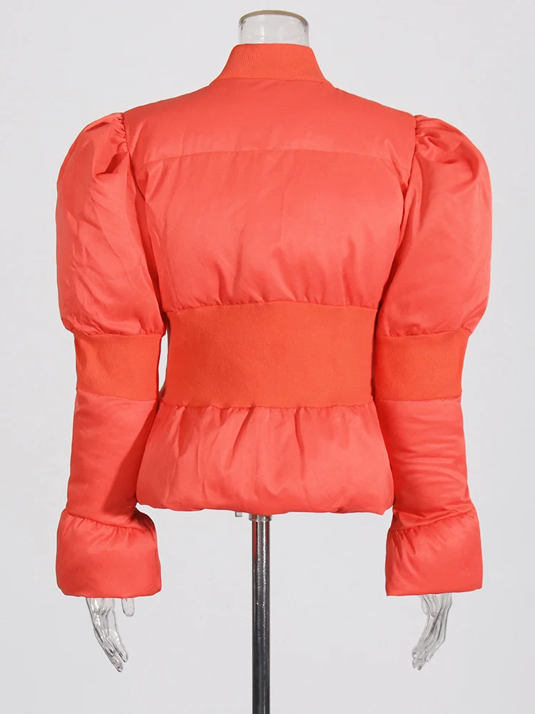 TWOTWINSTYLE Solid Casual Parkas For Women Stand Collar Flare Sleeve Tunic Patchwork Zipper Slimming Parka Female Fashion Style