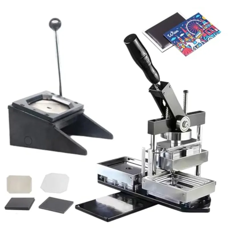 Fridge Magnet Button Maker Machine 80 * 53mm/90 * 65mm DIY Photo Sticker Rectangle Shape + Paper Cutter + 100pcs Component