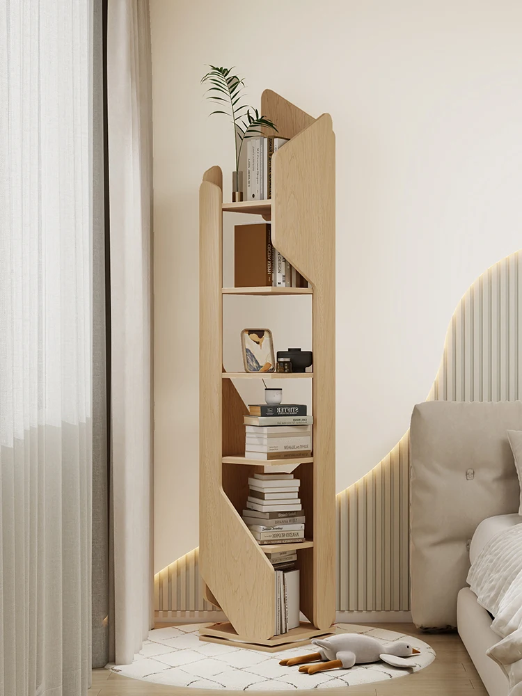 

Log wind Solid wood 360 degree rotating bookshelf Creative art shelf Home study Children's floor display cabinet