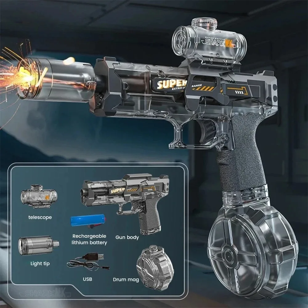 

Водяной пистолет с мигающим светом, новый электрический водяной пистолет для бассейна с непрерывной стрельбой, пистолет, летние уличные водные бои для взрослых и детей