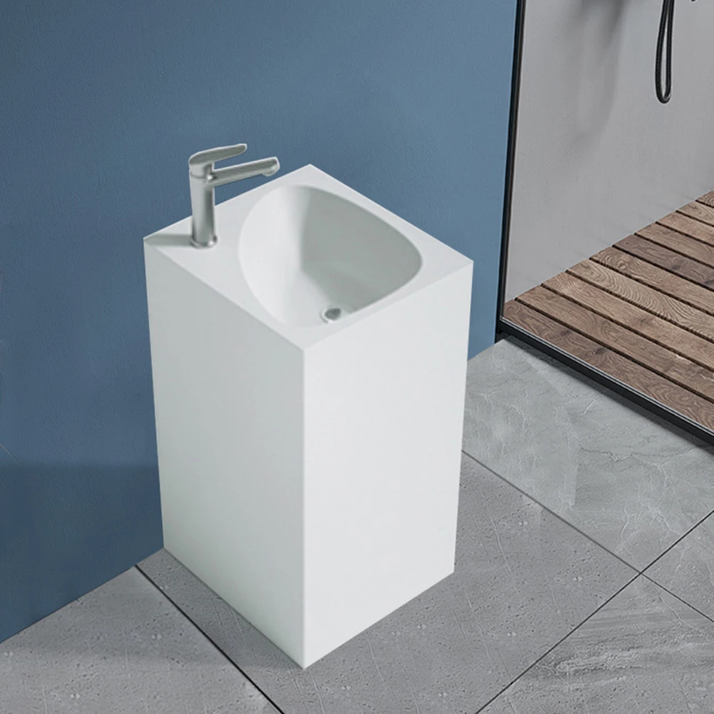 

500x450x850mm Bathroom Pedestal Washbasin Artificial Stone Cloakroom Freestanding Vanity Sink 2024C