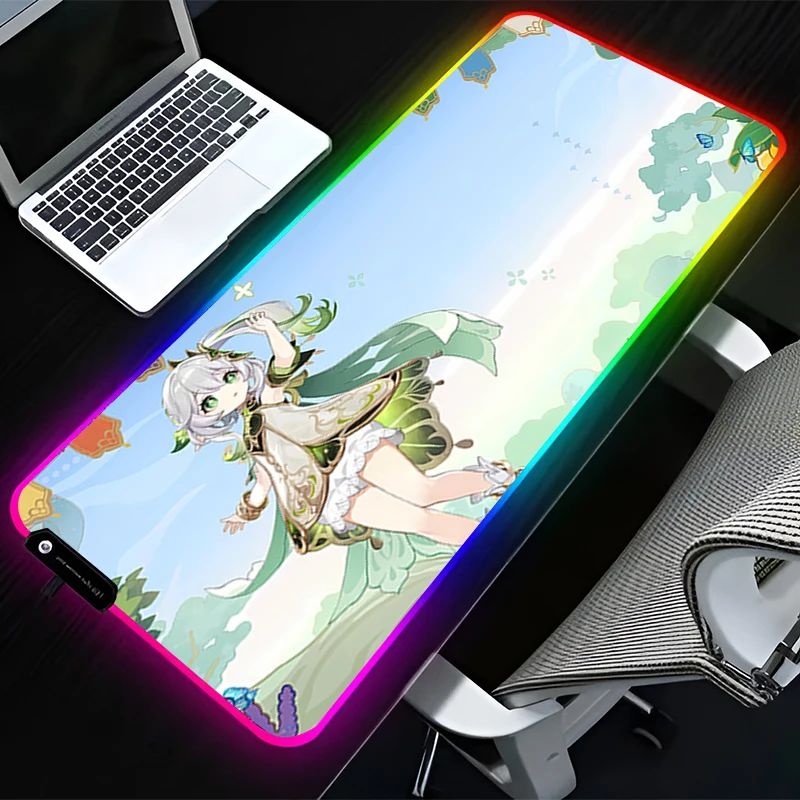 

Коврик для мыши со светодиодной подсветкой RGB G-genshin Impact Nahida HD, игровые коврики с узором, резиновый коврик для мыши, аксессуары для ПК, удлиненный коврик, нескользящий настольный коврик