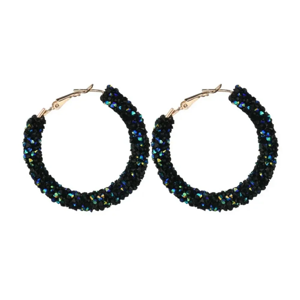 2024 새로운 디자인 패션 매력 오스트리아 크리스탈 후프 귀걸이 기하학 라운드 반짝 이는 라인 석 큰 귀걸이 여성 선물 용품
